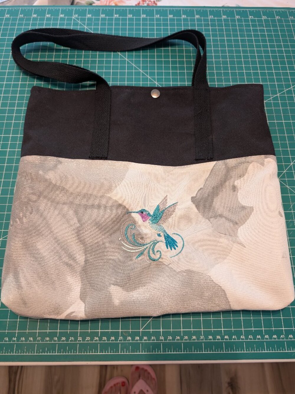 Handcrafted Tote Bag with Embroidered Hummingbird